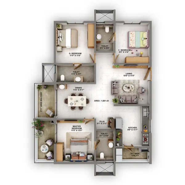 3 BHK  1681 - 2192 SqFt