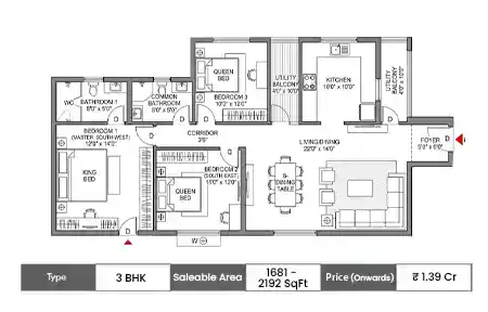 3 BHK  1681 - 2192 SqFt